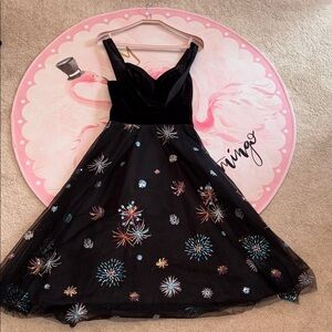 Elegant Black Floral Embroidered Dress